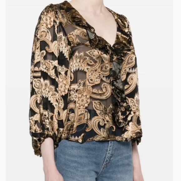 Alice and Olive Women's Spring Paisley Black Betsie Ruffled Blouse Top Size S - Picture 10 of 11